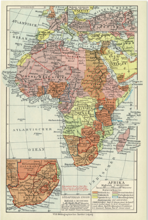 AFRIKA - German (DDR) map of colonial Africa circa 1950s