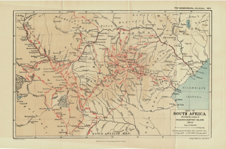 Part of South Africa showing the routes of FREDERICK COURTNEY SELOUS 1872-92
