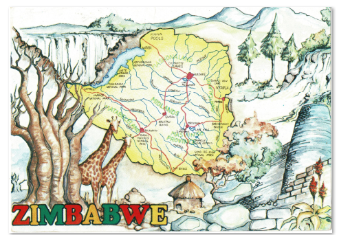 Zimbabwe map on postcard