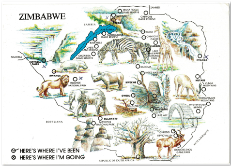 Zimbabwe map on postcard