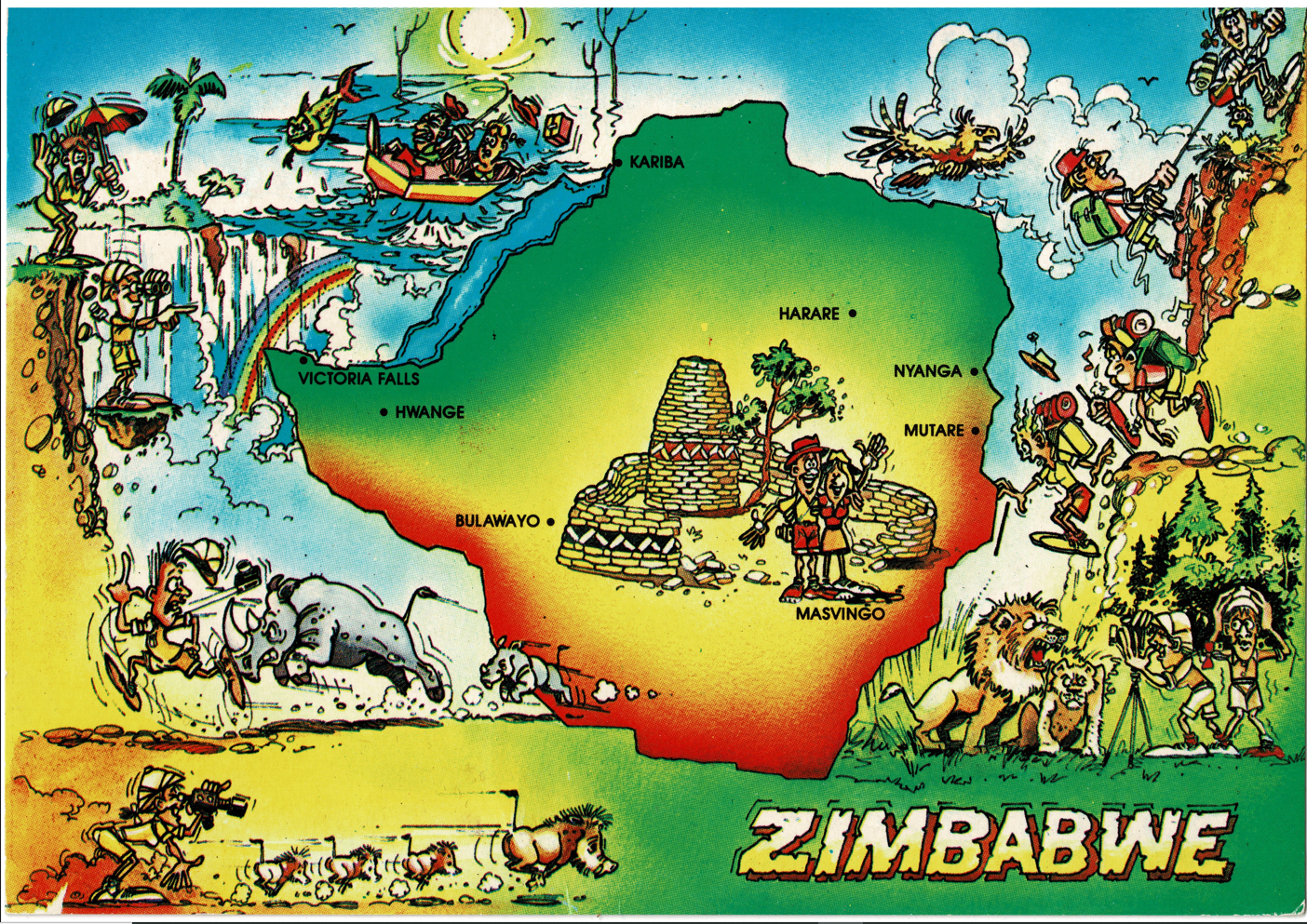 Zimbabwe map on postcard